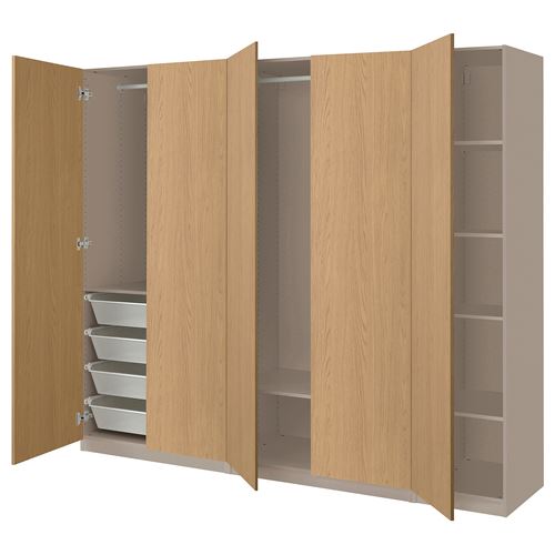 IKEA - PAX/STORKLINTA, PAX wardrobe, grey-beige-oak effect, 250x60x201 cm