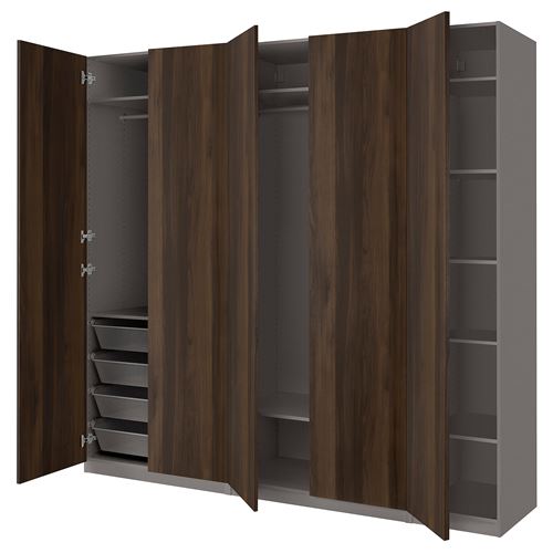 IKEA - PAX/STORKLINTA, PAX wardrobe, dark grey-dark brown stained oak effect, 250x60x236 cm