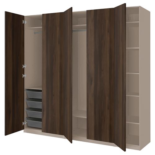 IKEA - PAX/STORKLINTA, PAX wardrobe, grey-beige-dark brown stained oak effect, 250x60x236 cm