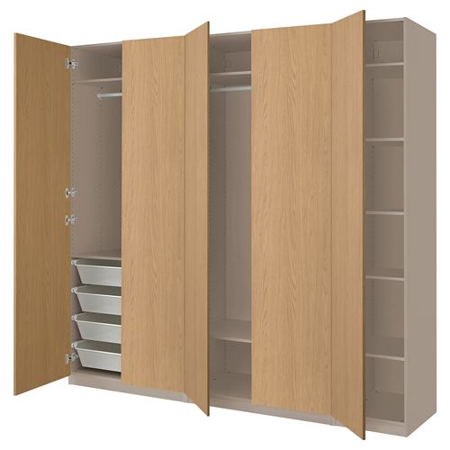 IKEA - PAX/STORKLINTA, PAX wardrobe, grey-beige-oak effect, 250x60x236 cm