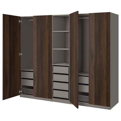 IKEA - PAX/STORKLINTA, PAX wardrobe, dark grey-dark brown stained oak effect, 250x58x201 cm