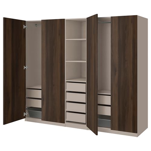 IKEA - PAX/STORKLINTA, PAX wardrobe, grey-beige-dark brown stained oak effect, 250x58x201 cm