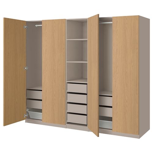 IKEA - PAX/STORKLINTA, PAX wardrobe, grey-beige-oak effect, 250x58x201 cm