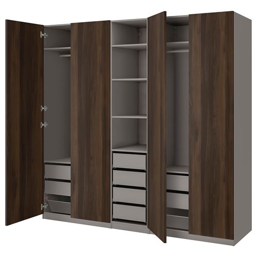 IKEA - PAX/STORKLINTA, PAX wardrobe, dark grey-dark brown stained oak effect, 250x58x236 cm