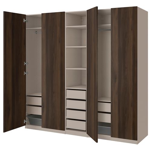 IKEA - PAX/STORKLINTA, PAX wardrobe, grey-beige-dark brown stained oak effect, 250x58x236 cm