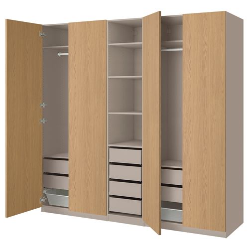 IKEA - PAX/STORKLINTA, PAX wardrobe, grey-beige-oak effect, 250x58x236 cm