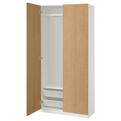 IKEA - PAX/STORKLINTA, PAX wardrobe, white-oak look, 100x38x201 cm