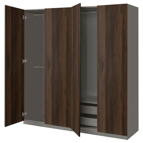 IKEA - PAX/STORKLINTA, PAX wardrobe, dark grey-dark brown stained oak effect, 200x60x201 cm