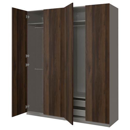 IKEA - PAX/STORKLINTA, PAX wardrobe, dark grey-dark brown stained oak effect, 200x60x236 cm