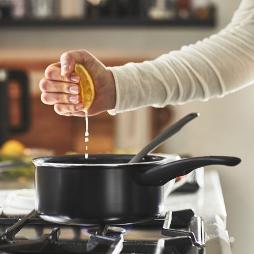 IKEA - HEMLAGAD, saucepan with lid, non-stick coating-black, 2 l