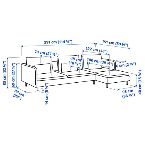 IKEA - SÖDERHAMN, 3-seat sofa and chaise longue, tonerud red