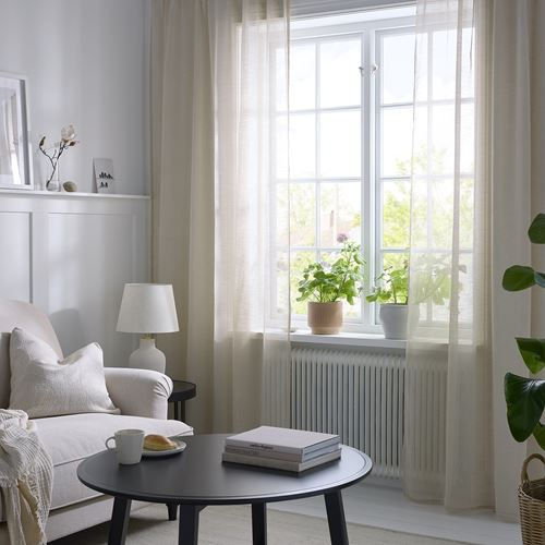 IKEA - HALLEBRACKA, sheer curtains, 1 pair, light beige, 145x300 cm