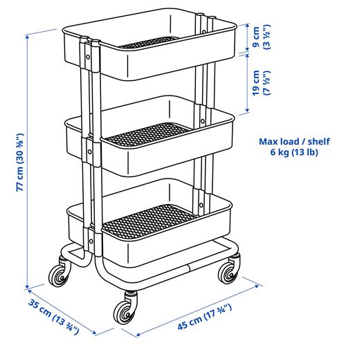 IKEA - RASKOG, trolley, black, 35x45x77 cm