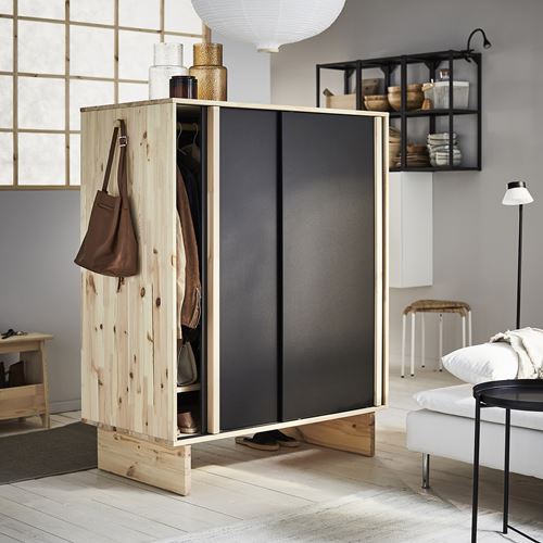 IKEA - GLAMBERGET, sliding wardrobe, pine/black, 117x63x150 cm