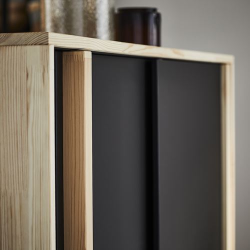 IKEA - GLAMBERGET, sliding wardrobe, pine/black, 117x63x150 cm