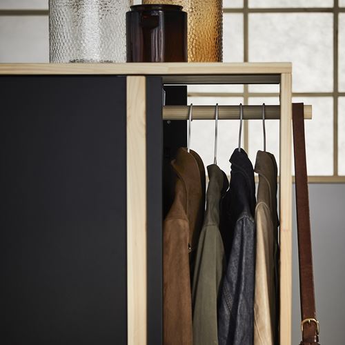 IKEA - GLAMBERGET, sliding wardrobe, pine/black, 117x63x150 cm