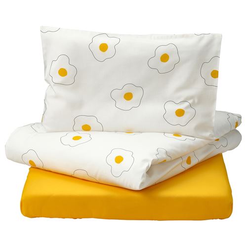 IKEA - ÖGONLOCKSMAL, bebek nevresim takımı, beyaz-sarı, 60x120 cm