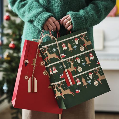 IKEA - VINTERFINT, gift bag, red-green, 26x35 cm