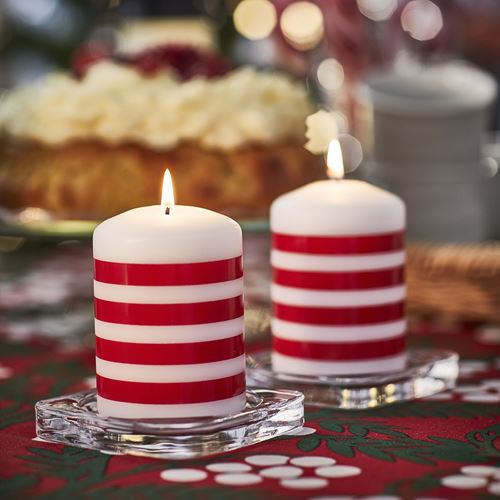 IKEA - VINTERFINT, block candle, red/white, 10 cm