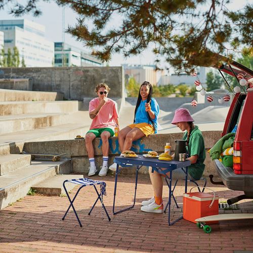 IKEA - STRANDÖN, folding table and stool set, blue