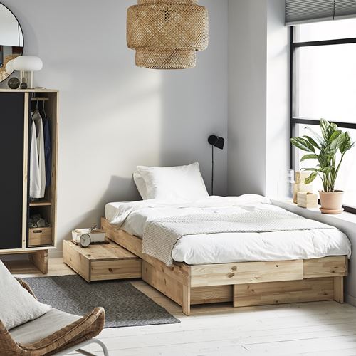 IKEA - GLAMBERGET, double bed, pine, 80-160x200 cm