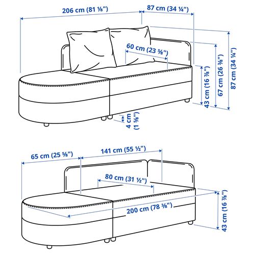 IKEA - LINDAKRA, 2'li kanepe ve puf, knisa parlak turuncu