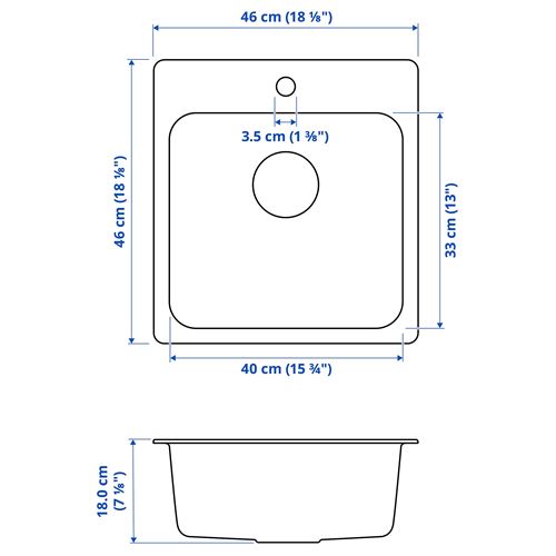 IKEA - LANGUDDEN, single-bowl insert sink, stainless steel, 46x46 cm