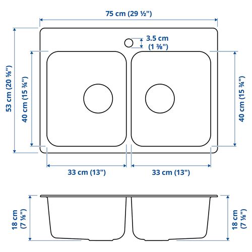 IKEA - LANGUDDEN, double-bowl insert sink, stainless steel, 75x52,5 cm