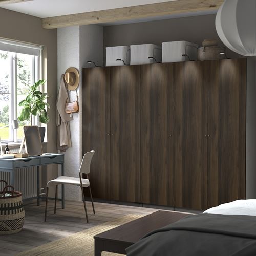 IKEA - PAX/STORKLINTA, PAX wardrobe, dark grey-dark brown stained oak effect, 250x60x201 cm