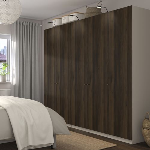 IKEA - PAX/STORKLINTA, PAX wardrobe, grey-beige-dark brown stained oak effect, 250x60x201 cm