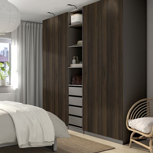 IKEA - PAX/STORKLINTA, PAX wardrobe, dark grey-dark brown stained oak effect, 250x58x236 cm