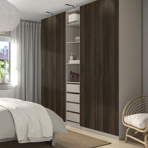 IKEA - PAX/STORKLINTA, PAX wardrobe, grey-beige-dark brown stained oak effect, 250x58x236 cm