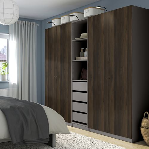 IKEA - PAX/STORKLINTA, PAX wardrobe, dark grey-dark brown stained oak effect, 250x58x201 cm