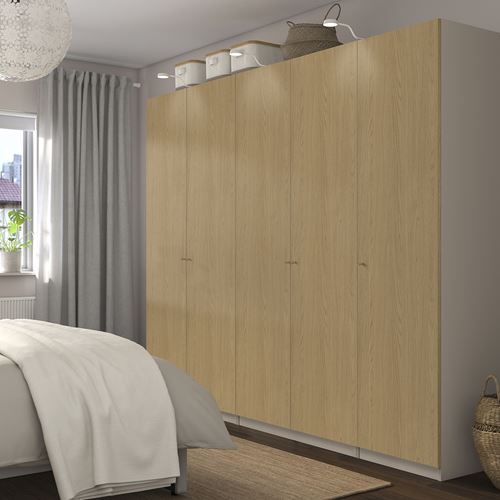 IKEA - PAX/STORKLINTA, PAX wardrobe, grey-beige-oak effect, 250x60x201 cm