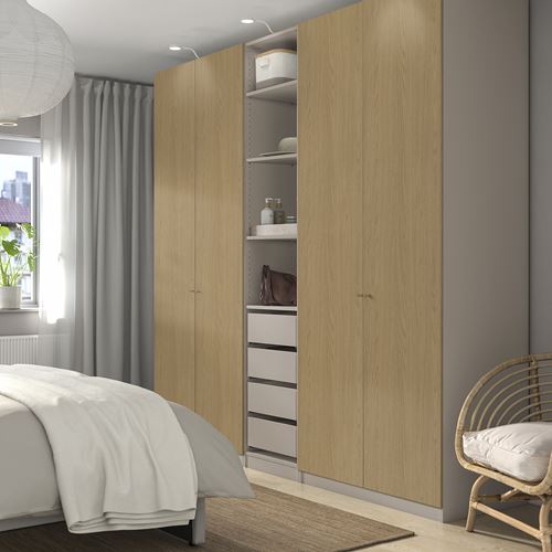 IKEA - PAX/STORKLINTA, PAX wardrobe, grey-beige-oak effect, 250x58x236 cm