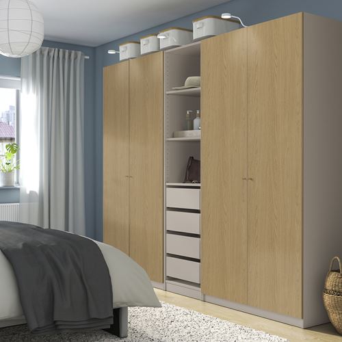 IKEA - PAX/STORKLINTA, PAX wardrobe, grey-beige-oak effect, 250x58x201 cm