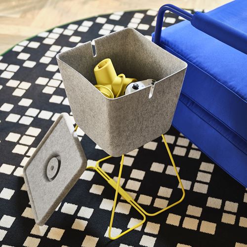 IKEA - BRANNBOLL, box with lid, grey/yellow, 30x33x30 cm