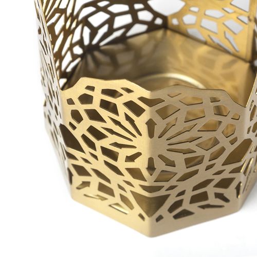 IKEA - GOKVALLA, tealight mumluk, altın rengi, 8x8x9 cm