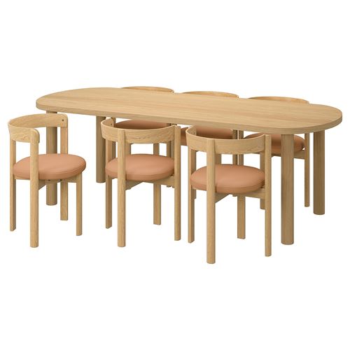 IKEA - STOCKHOLM 2025, yemek masası takımı, meşe kaplama-meşe deri, 6 sandalyeli