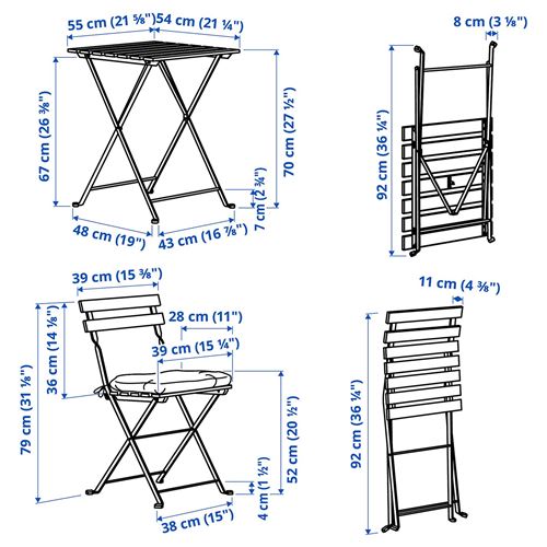 IKEA - TARNÖ, foldable table and foldable chair set, black-brown, 100x54 cm