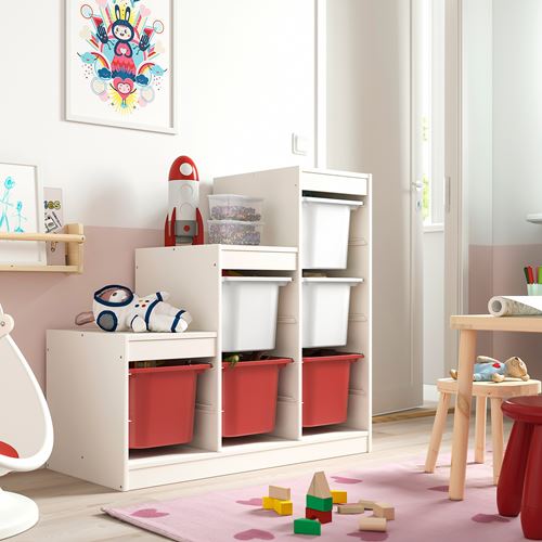 IKEA - TROFAST, storage-unit, white/red, 99x44x94 cm