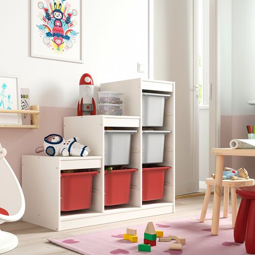 IKEA - TROFAST, storage-unit, white-gray-red, 99x44x94 cm