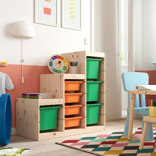 IKEA - TROFAST, storage-unit, pine-light orange-bright green, 94x44x91 cm