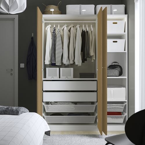 IKEA - PAX/STORKLINTA, PAX wardrobe, white-oak look, 150x60x201 cm