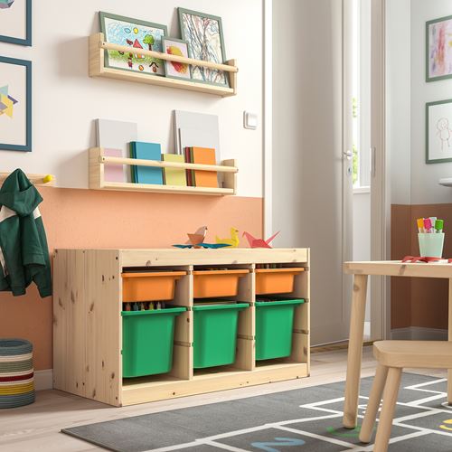 IKEA - TROFAST, storage-unit, pine-light orange-bright green, 93x44x52 cm