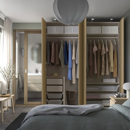 IKEA - PAX/STORKLINTA, PAX wardrobe, grey-beige-oak effect, 200x66x236 cm