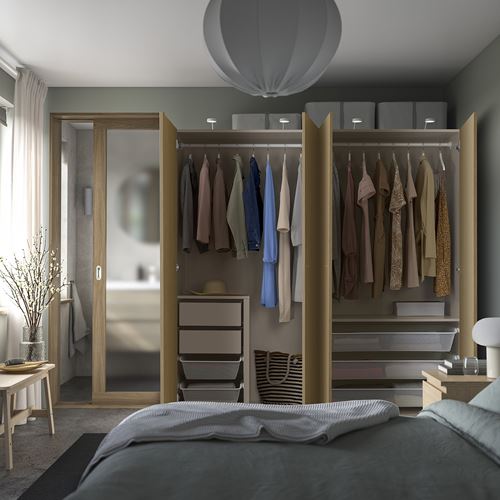 IKEA - PAX/STORKLINTA, PAX wardrobe, grey-beige-oak effect, 200x66x201 cm