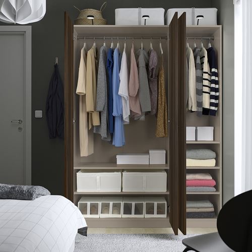 IKEA - PAX/STORKLINTA, PAX wardrobe, grey-beige-dark brown stained oak effect, 150x60x201 cm