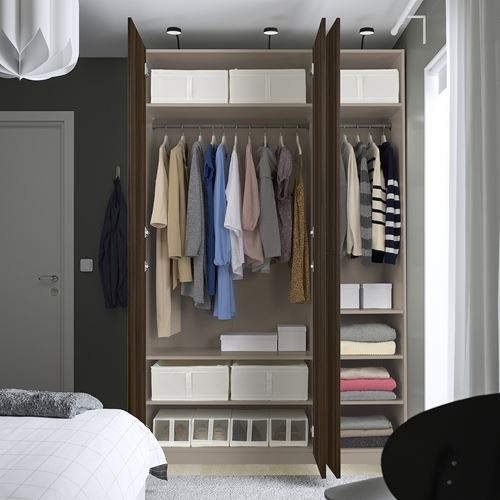 IKEA - PAX/STORKLINTA, PAX wardrobe, grey-beige-dark brown stained oak effect, 150x60x236 cm