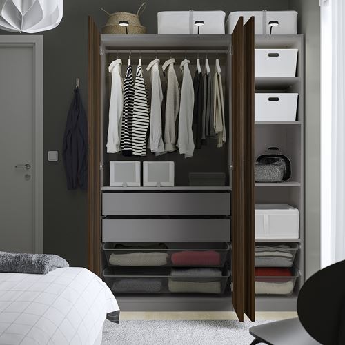 IKEA - PAX/STORKLINTA, PAX wardrobe, dark grey-dark brown stained oak effect, 150x60x201 cm